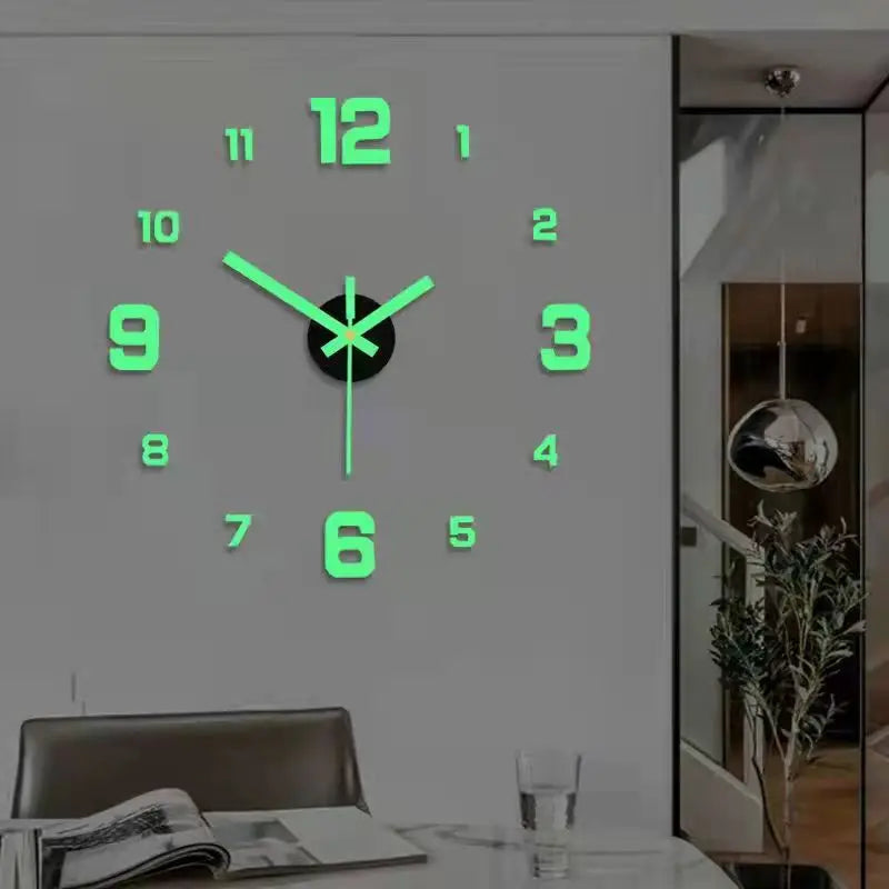 3D Luminous Wall Clock Frameless Acrylic DIY Digital Clock Wall Stickers Silent Clock for Living Room Bedroom Office Wall Decor