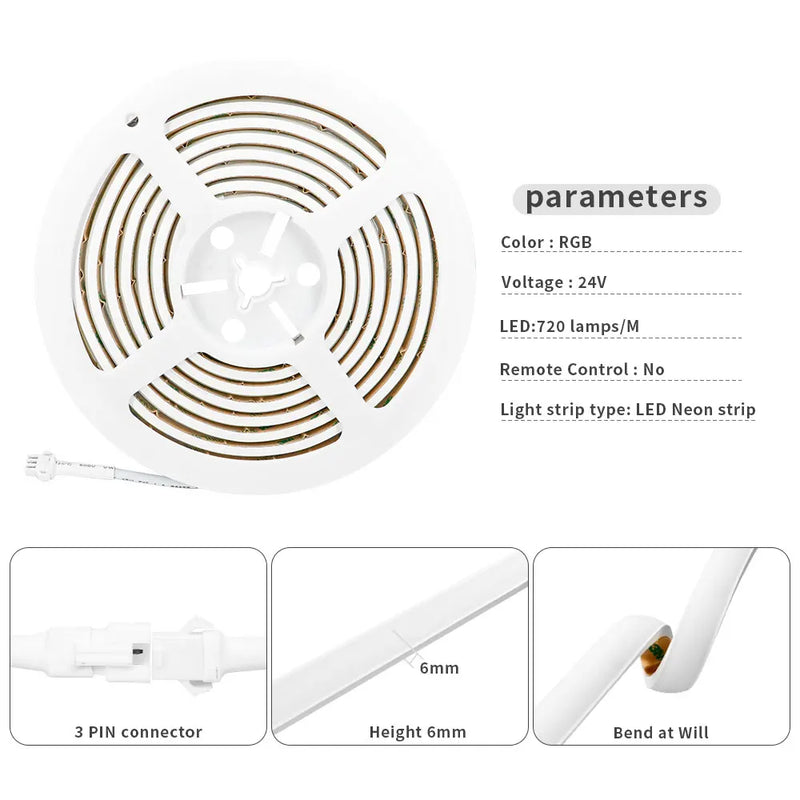 WS2811 RGBIC COB Neon LED Strip 720Leds/m High Density Addressable FCOB LED Light Tape IP68 Waterproof DC24V