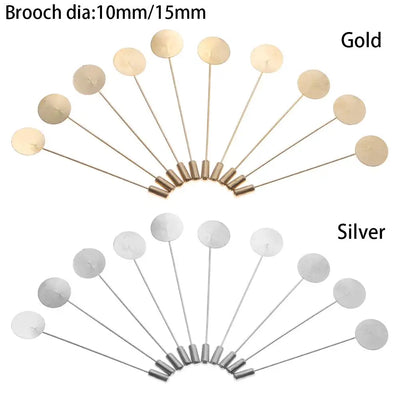 10pcs/set Gold&Silver Plated Simulated Alloy Long Brooch Pin DIY Lapel Dress Jewelry Making Brooches Base/Tray Accessories New