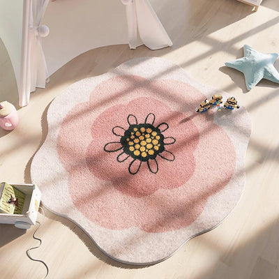 Nordic Fluffy Sun Flower Carpet Plush Rugs Cushion Girl Round Bedroom Children's Room Floor Mat Home Soft Mat For Baby Play Mat