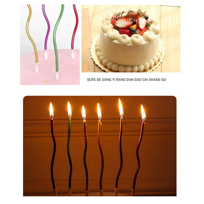 6pcs Curved Threaded Candle Curved Cake Candle Cupcake Toppers Candle Toppers Baby Birthday Wedding Party Decoration Supplies