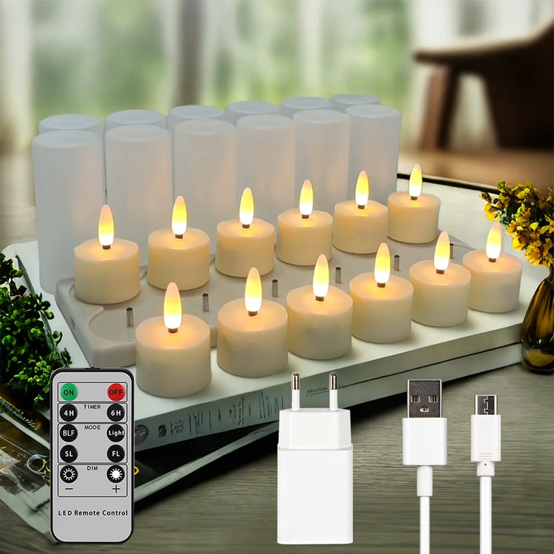 ﻿Led Candle Set Rechargeable Electronic Flicker Flameless Candles Lamp With Timer Remote For Home Decor Christmas Candle Lights