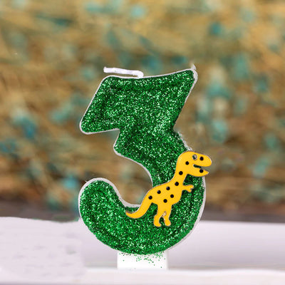 Cartoon Dinosaur Birthday Candle For Cake  Yellow Green Glitter Cupcakes Topper Kids Party Number 0-9 Supplies Boys Favor Gifts