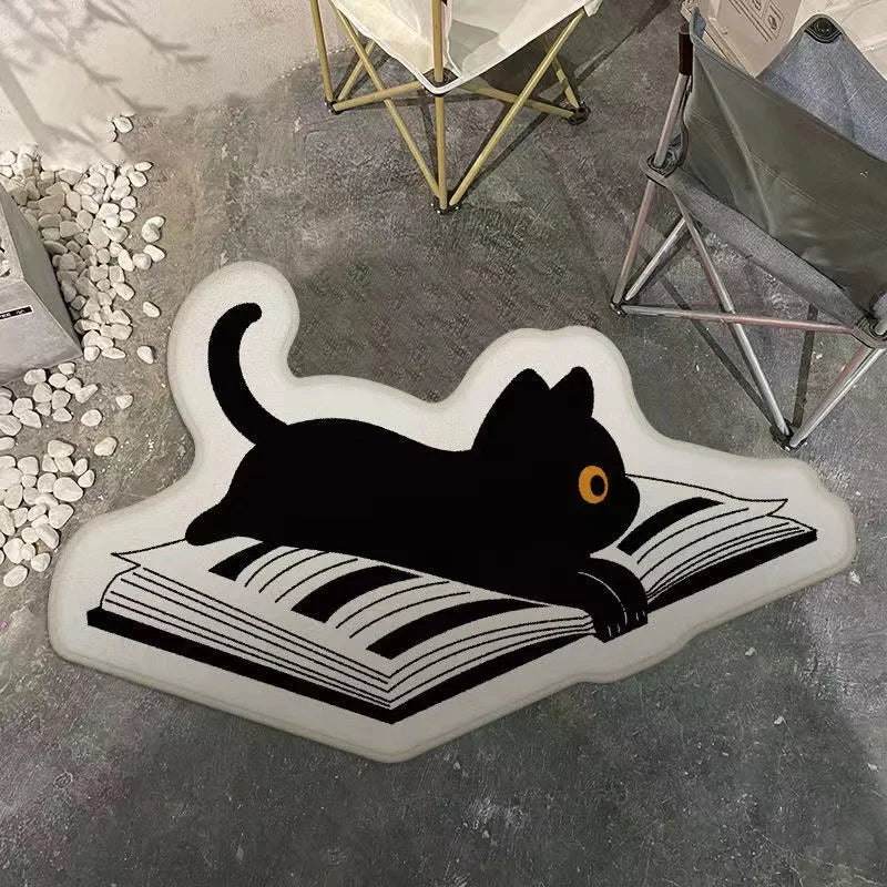 Cute Black Cat Rug Cartoon Decorative Carpet Cashmere Imitation Rugs Water Absorbent Anti-Slip Mats Decoration Carpets for Home