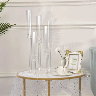 1pc Tall Acrylic Candelabra Candle Holder 5 Arms Acrylic Clear Candelabra Centerpieces For Wedding Centerpiece