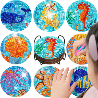 8pc/sets Mandala Diamond Painting Coasters DIY Diamond Art Coasters 5D Full Drill Diamond Coasters Acrylic Round Cup