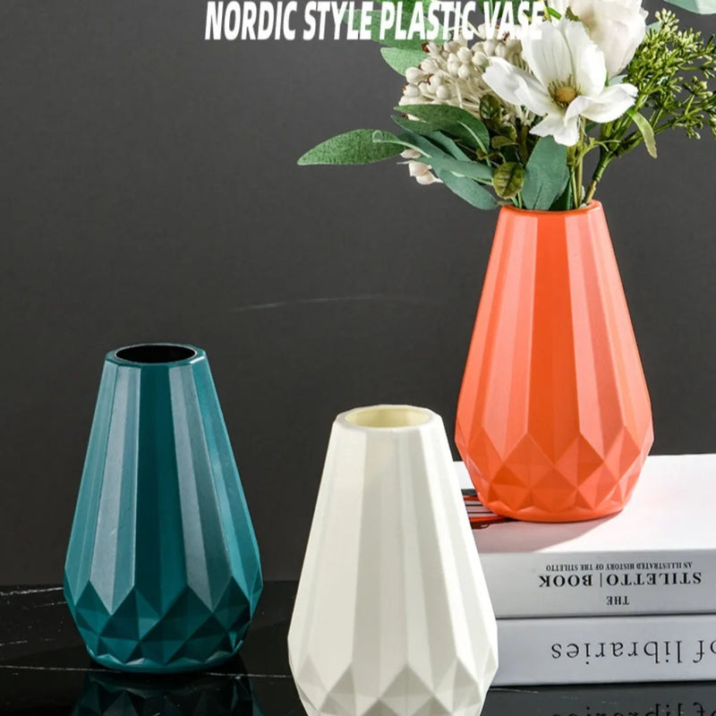 Diamond Shaped Flower Vase Fashion Imitation Ceramic Plastic Flower Pot Nordic Style Modern Flower Arrangement Living Room