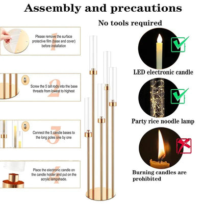 10pcs 5/8 Heads Metal Candelabra Candle Holders Road Lead Table Centerpiece Gold Candelabrum Stand Pillar Candlestick wedding