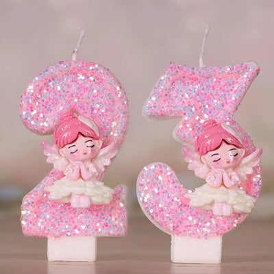 Cute Angel Pink Happy Birthday Candles Women Girls 3D Number 0-9 Candles for Cake Toper Decor Party Wedding Cake Decoration