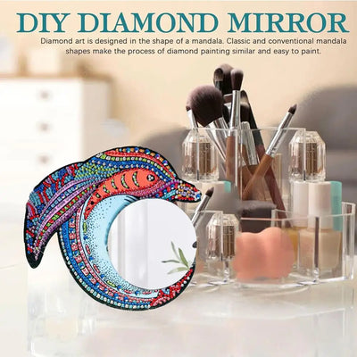 DIY Diamond Painting Mirror Heart Wreath Dolphin Diamond Painting Makeup Mirror Kit Art Rhinestone Makeup Mirror for Beginner