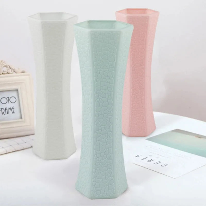 Plastics Flower Vases Modern Ceramic Look Plastics Vase For Flowers Unbreakable Geometric Ceramic Look Vase For Home Office Cafe