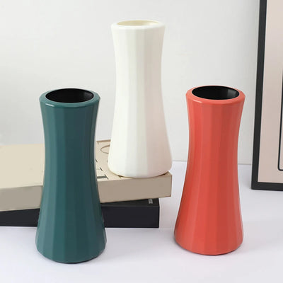 Modern Creative Imitation Ceramic Vase Simple Solid Table Indoor Decoration Vases Nordic Vertical Stripes Plastic Flower Pot