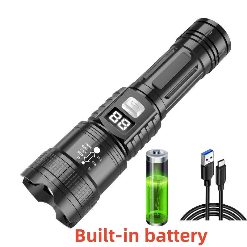 High Power  LED Flashlights Built-in battery USB Rechargeable Strong Hand Light Multifunctional Torch Lamp For Emergency Camping