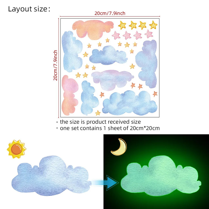 Clouds Stars Glowing Pink Blue Wall Stickers for Kids Girls Room Home Decor Glow in the Dark Fluorescent Light Switch Stickers