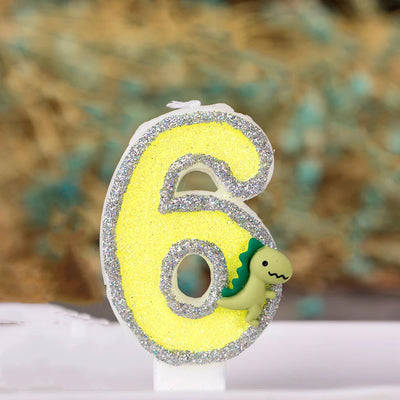 Cartoon Dinosaur Birthday Candle For Cake  Yellow Green Glitter Cupcakes Topper Kids Party Number 0-9 Supplies Boys Favor Gifts