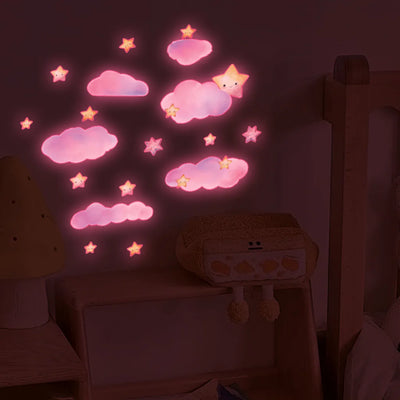 Clouds Stars Glowing Pink Blue Wall Stickers for Kids Girls Room Home Decor Glow in the Dark Fluorescent Light Switch Stickers