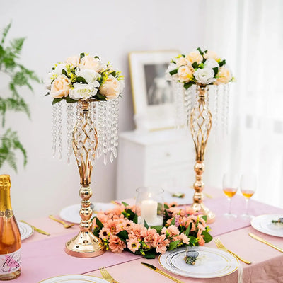 10 Pcs Gold Vase for Wedding Centerpieces  Table Decorations with Chandelier Crystals,  Flower Vase, Wedding Metal Flower Stand