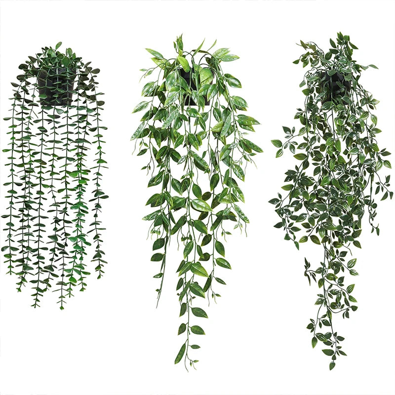 Artificial Plastic Hanging Plants Wall Vines Leaves Branch Outdoor Garden Home Decor Living Room Arrangement Fake Flower Rattan