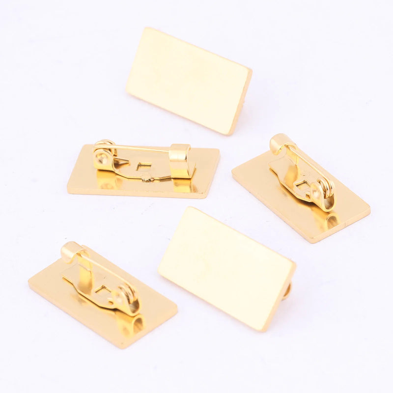 10pcs 10x20mm Rectangle Pad Brooch Base Pin Clips Trays Stainless Steel Gold Plated Bezel Settings For Broches Jewelry Making