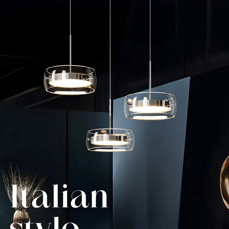 Led Modern Minimalist High-End Light Luxury Glass Restaurant Pendant Light With A High-End Feel Three Headed Dining Room Light