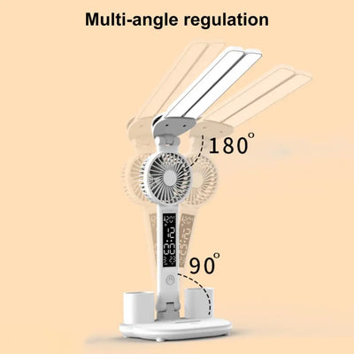 3-in-1 LED Desk Lamp with Cooling Fan Pen Holder Flicker Free Desk Lamps Dimmable Touch Control Multi-Angle Rotation Table Lamp