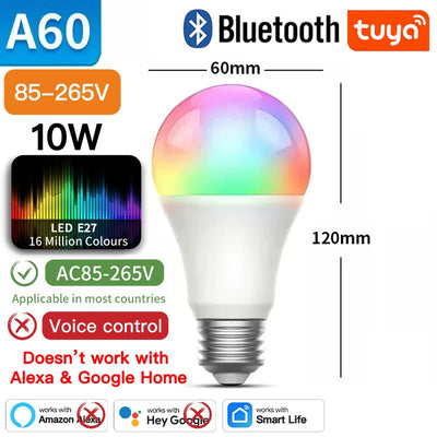 TNCE Tuya E27 Bluetooth 10/15W, LED Bulb 2700-6500k Dimmable lamp, 1600m color RGBCW Lights, Work with Smart Life app tuya smart