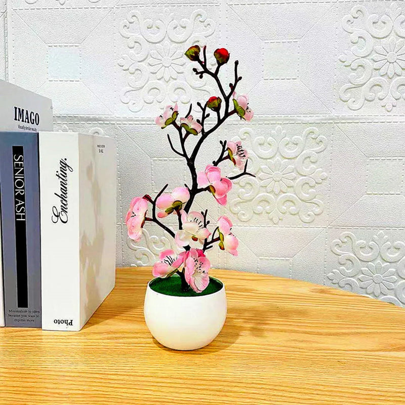 Bonsai Silk Flowers Plum Blossoms Artificial Plant Fake Flowers Pot Flores Sakura Tree Branches Home Room Decoration