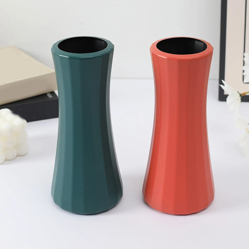 Modern Creative Imitation Ceramic Vase Simple Solid Table Indoor Decoration Vases Nordic Vertical Stripes Plastic Flower Pot