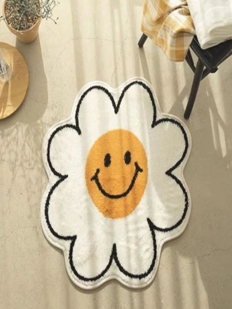 Rug Imitation Cashmere Sunflowers Small Daisies Smile Round Lovely Warm Carpet Living Room Sofa Bedroom Family Necessity