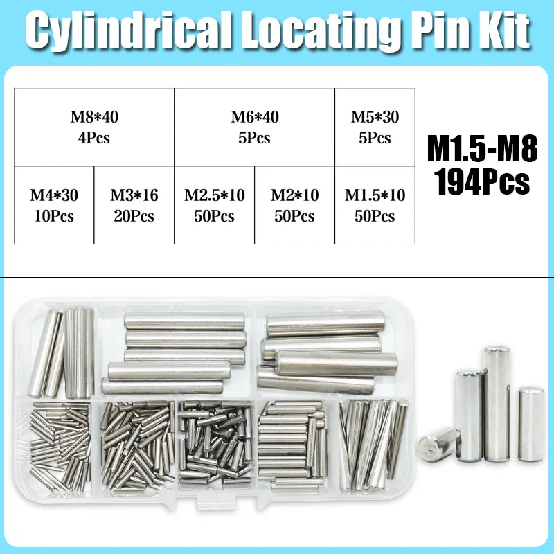 Dowel Pin Assortment Kit M1 M2 M2.5 M3 M4 M5 M6 M8 304 Stainless Steel  Locating Dowel Pin Shelf Support Peg Solid Cylinder Pin