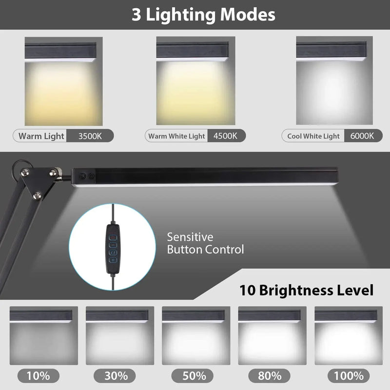 A  LED Desk Lamp,Adjustable Metal Swing Arm Desk Lamp with Clamp,Eye-Caring Architect Desk Light,3 Color Modes Function