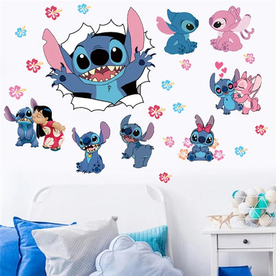 MINISO Cartoon Lilo & Stitch Wall Stickers For Kid's Room Kindergarten Living Room Bedroom Wall Decoration Animated Poster