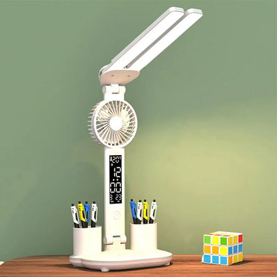 3-in-1 LED Desk Lamp with Cooling Fan Pen Holder Flicker Free Desk Lamps Dimmable Touch Control Multi-Angle Rotation Table Lamp