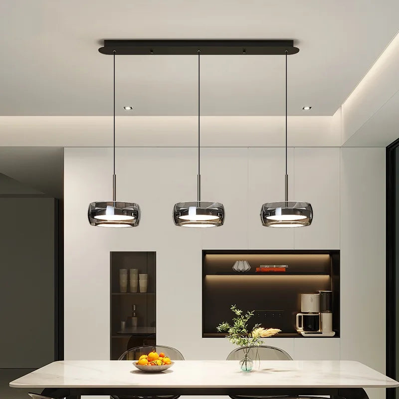 Led Modern Minimalist High-End Light Luxury Glass Restaurant Pendant Light With A High-End Feel Three Headed Dining Room Light