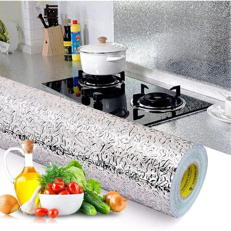 Kitchen Backsplash Wallpaper,Aluminum Foil Paper,Oil-Proof Heat Resistant,Wall Sticker for Countertop Drawer ,Shelf Liner