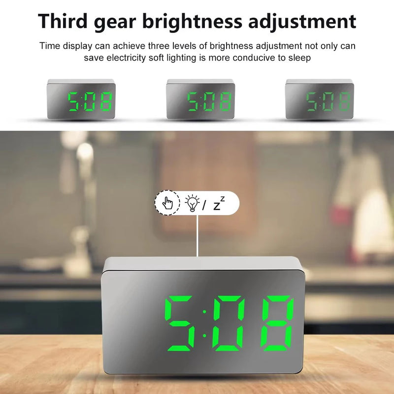 LED Digital Alarm Clock Bedroom Bedside Mirror LEC Clocks Temperature Electronic Table Clock Watch Date Display