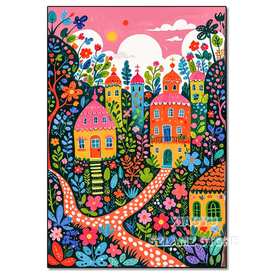 Diamond Painting Cartoon Fairy Tale World Colorful Castle Town Scenery 5D Full Round DIY Diamond Mosaic Embroidery Cross Stitch