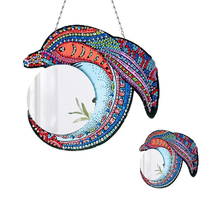 DIY Diamond Painting Mirror Heart Wreath Dolphin Diamond Painting Makeup Mirror Kit Art Rhinestone Makeup Mirror for Beginner