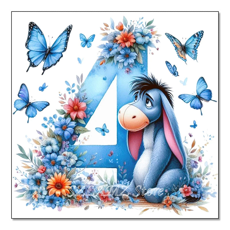 5D DIY Full Round Diamond Painting Letter Series Eeyore Donkey and Flowers Mosaic Art Kit Room Home Living Room Decoration