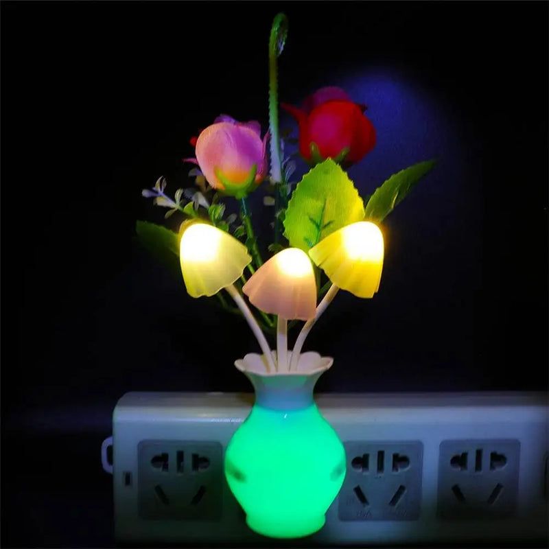 0.5W LED Night Light With Auto Sensor Energy Saving Rose Flower Mushroom Plug In Lamp For Bedroom Bathroom Living Room Kitchen