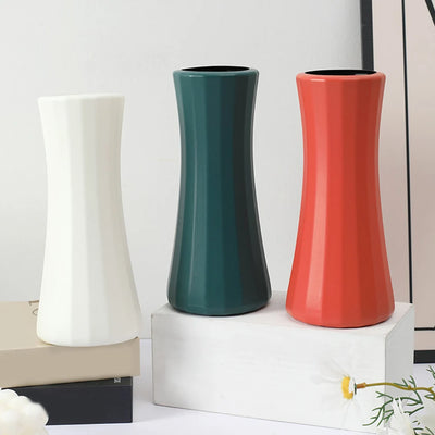 Modern Creative Imitation Ceramic Vase Simple Solid Table Indoor Decoration Vases Nordic Vertical Stripes Plastic Flower Pot