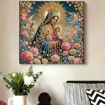 CHENISTORY DIY Special Shape Diamond Portrait The Virgin Mary and the Baby Jesus Art Kits Diamond Art Painting For Adults Craft