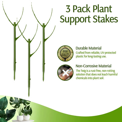 3Pcs Stackable Plant Stakes for Indoor Plants, Aesthetic Plant Support Stakes for Live Plants, Outdoor Plant Trellis Alternative