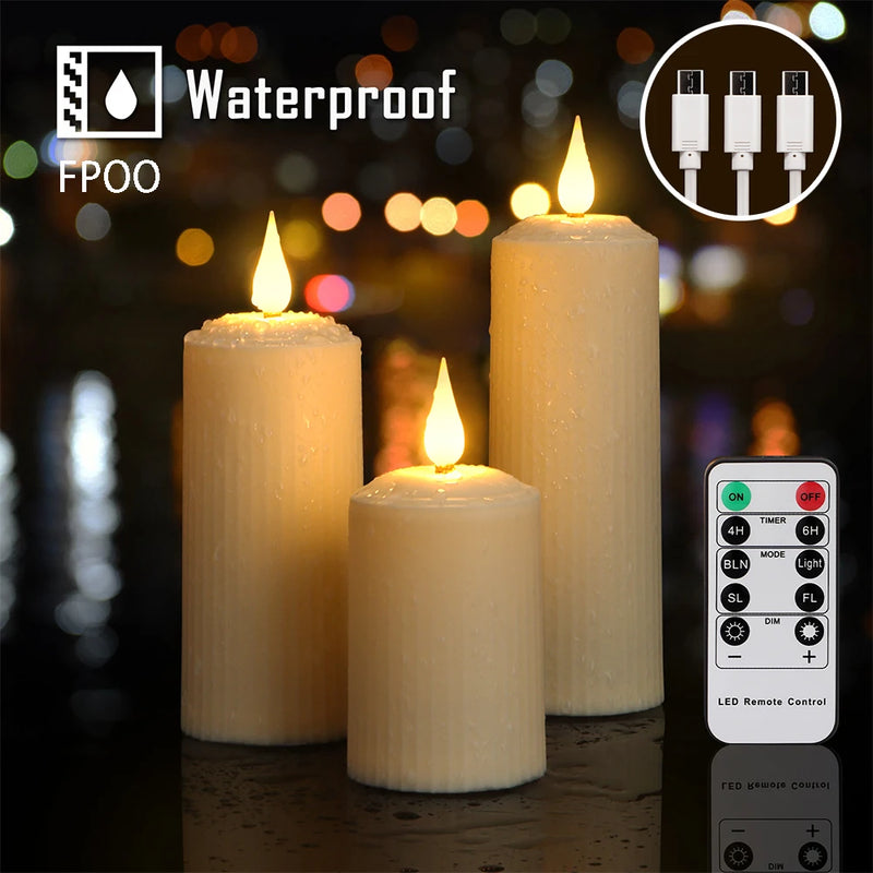 FPOO Rechargeable Candles By USB With Flickering Flame Remote Control Waterproof Led Candle Pink Wedding Decoration Candle Light